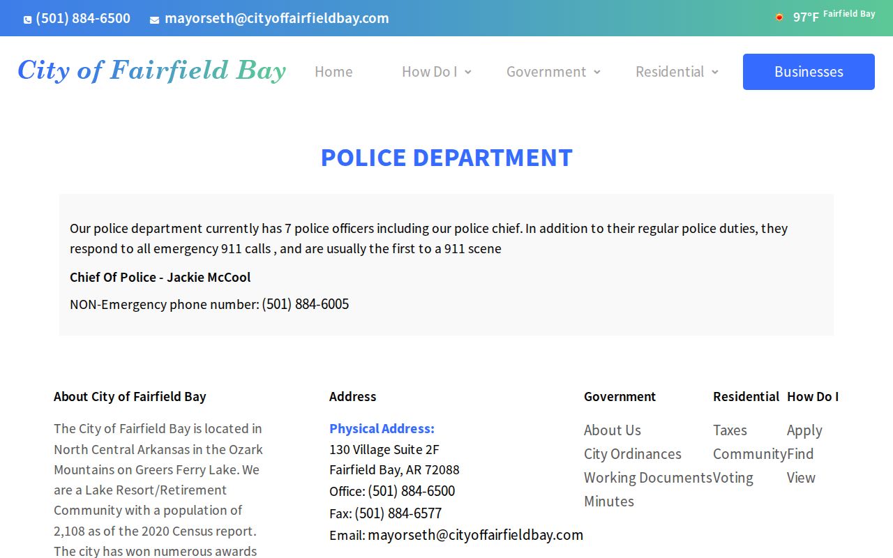 Van Buren County Fairfield Bay warrant records police department route