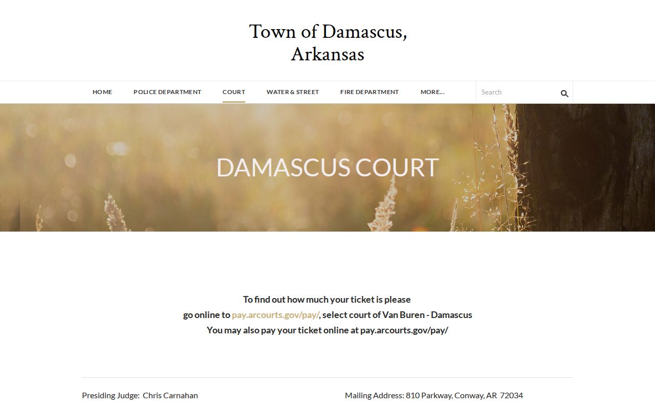 Van Buren County Damascus warrant records municipal court route