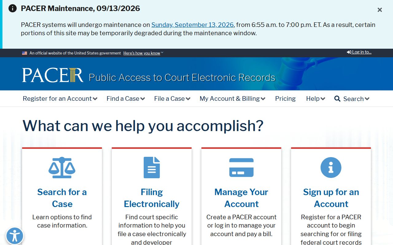 PACER public access and fee information for federal court records involving Van Buren County
